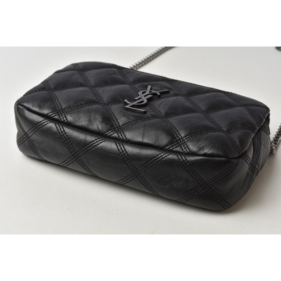 Saint Laurent Becky Double Zip Pouch Mini Bag Clutch Bag Leather Black YSL - Picture 4 of 7